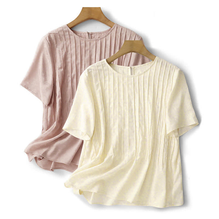 Buddha Stones T-shirt da donna a maniche corte, elegante, plissettata, tinta unita, per l'estate. - image 21