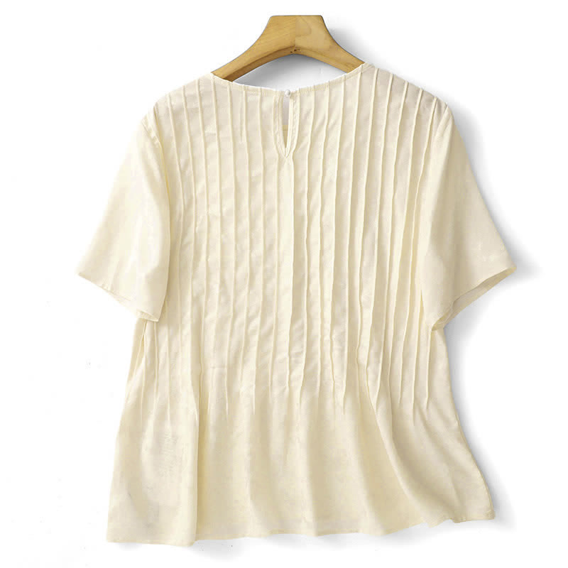Buddha Stones T-shirt da donna a maniche corte, elegante, plissettata, tinta unita, per l'estate. - image 11