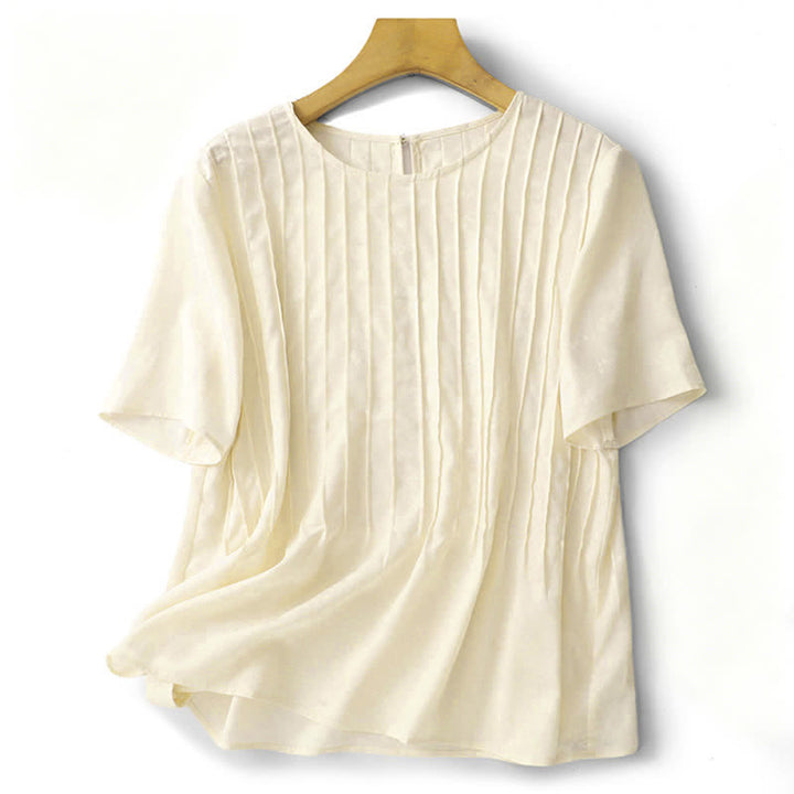 Buddha Stones T-shirt da donna a maniche corte, elegante, plissettata, tinta unita, per l'estate. - image 10