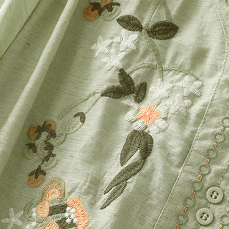 Buddha Stones Camicia da donna estiva a maniche corte con ricami floreali in stile boho. - image 2