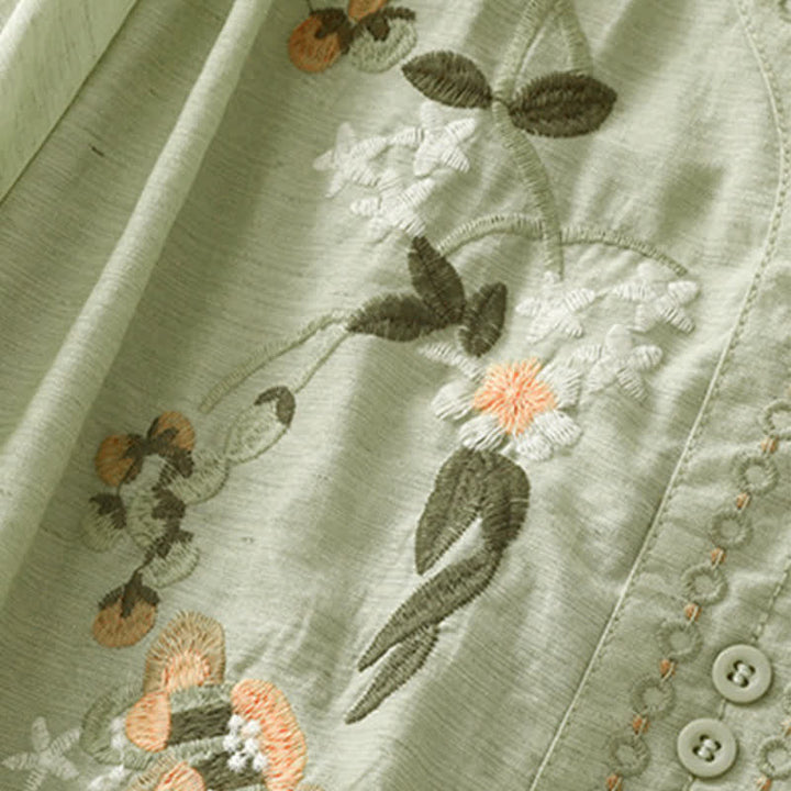 Buddha Stones Camicia da donna estiva a maniche corte con ricami floreali in stile boho. - image 2