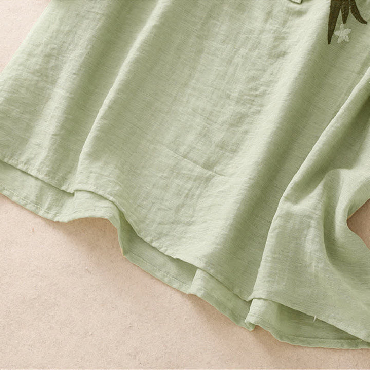 Buddha Stones Camicia da donna estiva a maniche corte con ricami floreali in stile boho. - image 4
