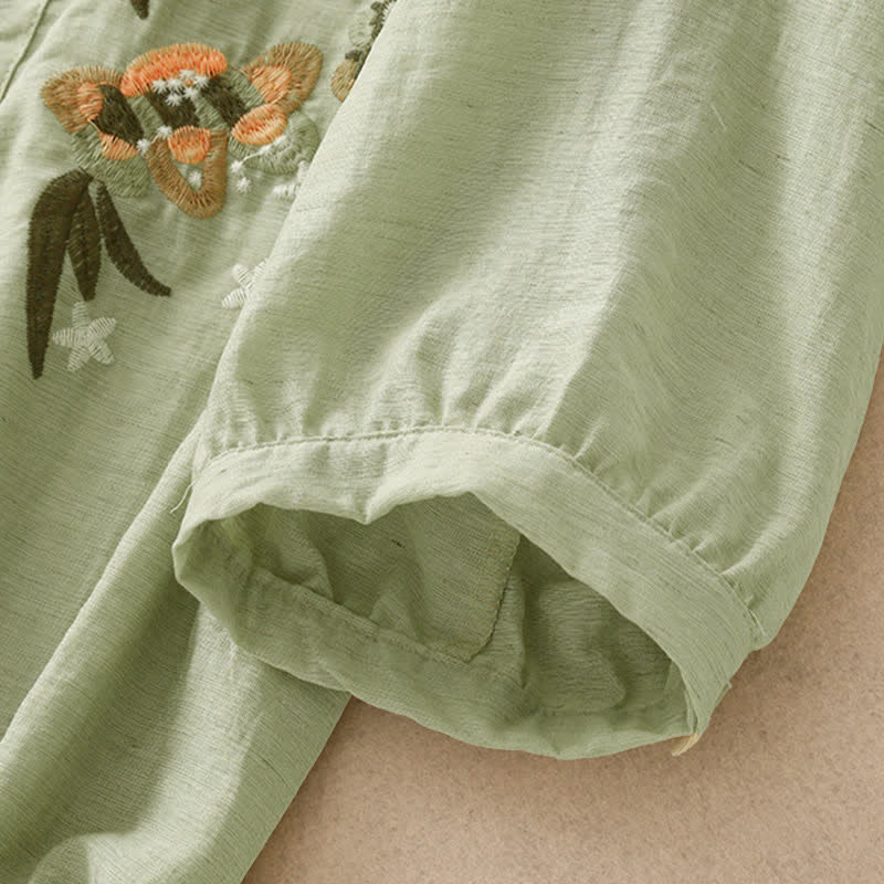 Buddha Stones Camicia da donna estiva a maniche corte con ricami floreali in stile boho. - image 3