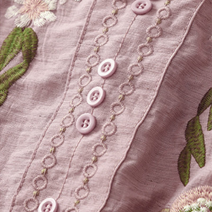 Buddha Stones Camicia da donna estiva a maniche corte con ricami floreali in stile boho. - image 11
