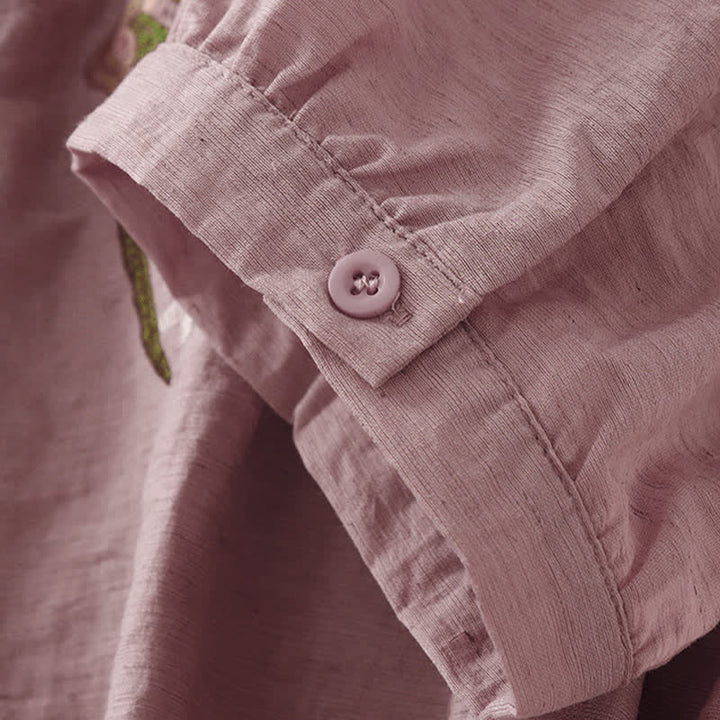 Buddha Stones Camicia da donna estiva a maniche corte con ricami floreali in stile boho. - image 13
