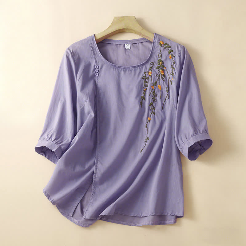 Buddha Stones T-shirt da donna a maniche corte, girocollo, con ricamo floreale, ideale per l'estate. - Lavanda - US14, UK/AU18, EU46 (4XL) - image 0