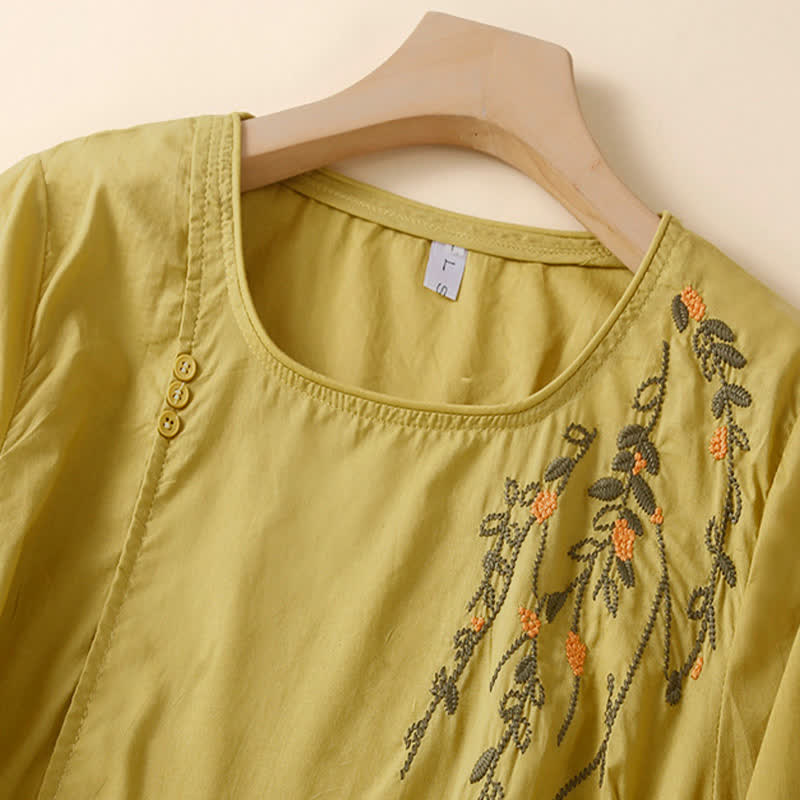 Buddha Stones T-shirt da donna a maniche corte, girocollo, con ricamo floreale, ideale per l'estate. - image 8