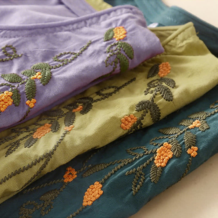 Buddha Stones T-shirt da donna a maniche corte, girocollo, con ricamo floreale, ideale per l'estate. - image 17
