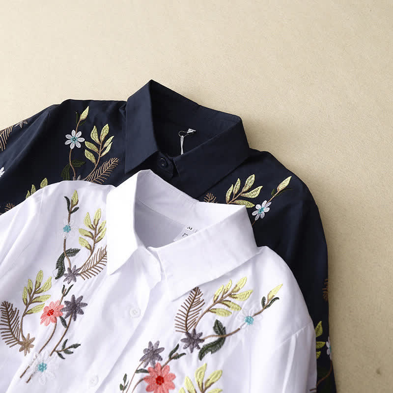 Buddha Stones Camicia da donna a maniche corte in stile boho con ricami floreali, ideale per la primavera/estate. - image 15