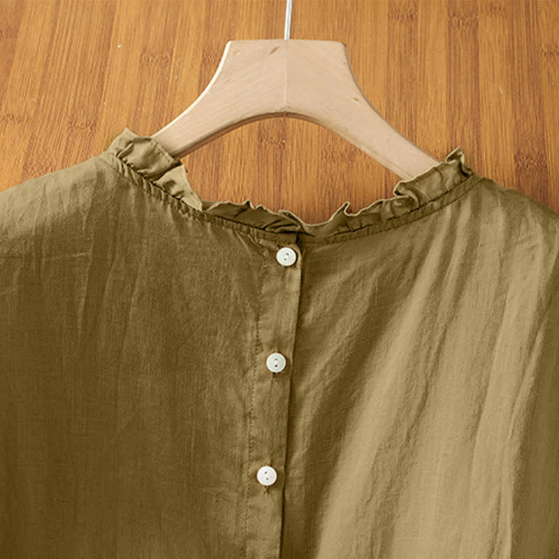Buddha Stones Camicia da donna estiva casual senza maniche con colletto a balze e chiusura posteriore con bottoni, tinta unita. - image 22