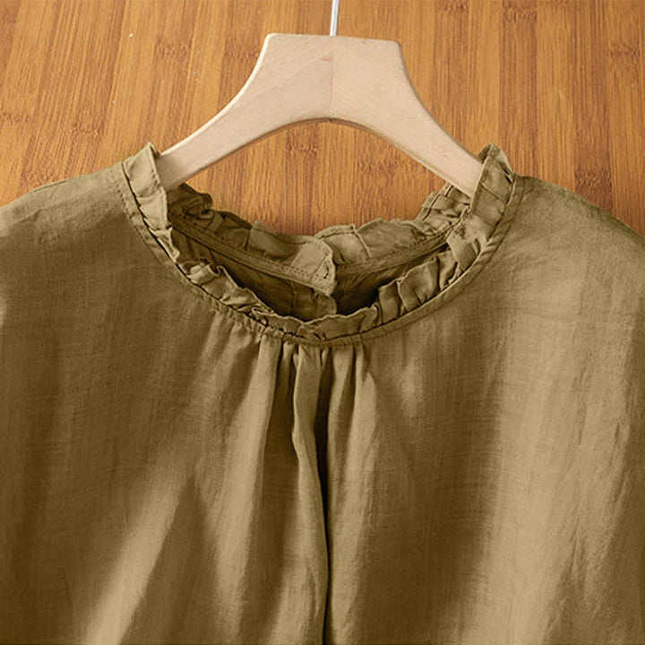 Buddha Stones Camicia da donna estiva casual senza maniche con colletto a balze e chiusura posteriore con bottoni, tinta unita. - image 21