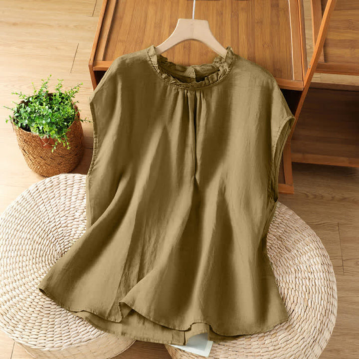 Buddha Stones Camicia da donna estiva casual senza maniche con colletto a balze e chiusura posteriore con bottoni, tinta unita. - Verga d'oro - US8-10, UK/AU12-14, EU40-42 (2XL) - image 19