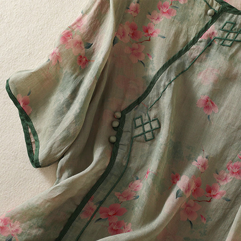 Buddha Stones Camicia da donna estiva a maniche a tre quarti con scollo rotondo e stampa floreale a rana, con bottoni a forma di rana. - image 18