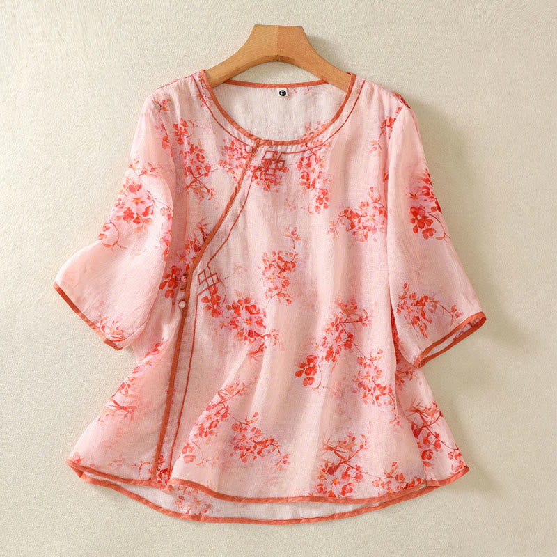 Buddha Stones Camicia da donna estiva a maniche a tre quarti con scollo rotondo e stampa floreale a rana, con bottoni a forma di rana. - Rosa chiaro - US8-10, UK/AU12-14, EU40-42 (2XL) - image 7