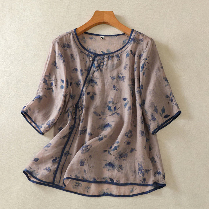 Buddha Stones Camicia da donna estiva a maniche a tre quarti con scollo rotondo e stampa floreale a rana, con bottoni a forma di rana. - Cardo - US8-10, UK/AU12-14, EU40-42 (2XL) - image 0