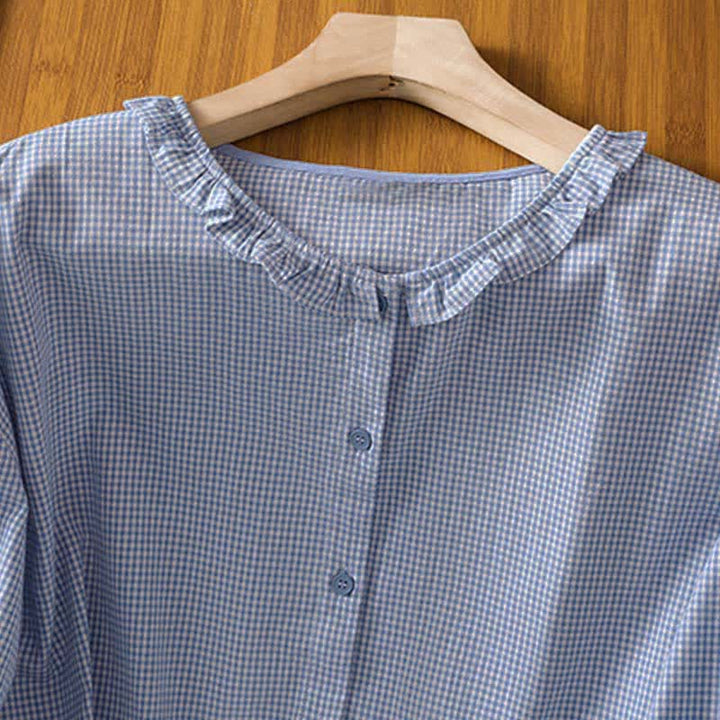 Buddha Stones Camicie da donna a maniche lunghe con bottoni e motivo a quadretti, perfette per la primavera. - image 11