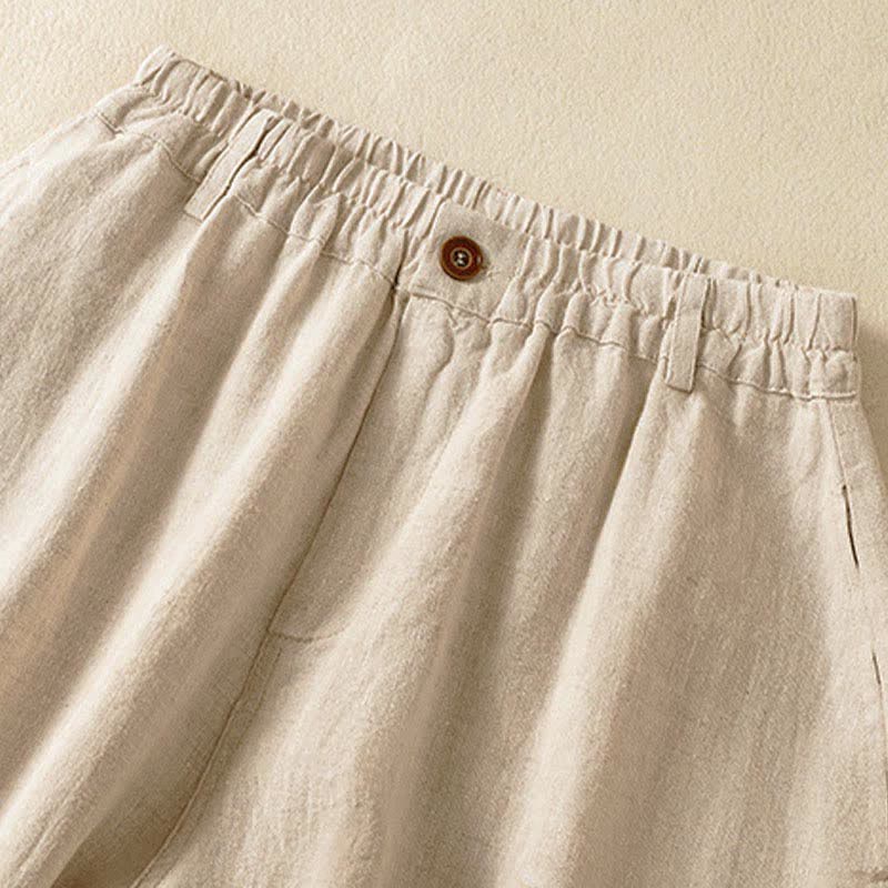 Buddha Stones Pantaloni harem da donna estivi casual, a tinta unita, corti, con elastico in vita e tasche. - image 3
