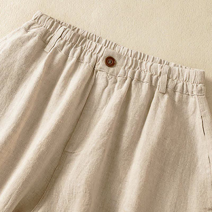 Buddha Stones Pantaloni harem da donna estivi casual, a tinta unita, corti, con elastico in vita e tasche. - image 3