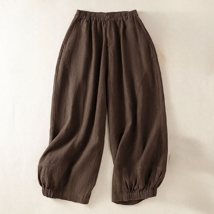 Buddha Stones Pantaloni harem da donna estivi casual, a tinta unita, corti, con elastico in vita e tasche. - Marrone sella - US8-10, UK/AU12-14, EU40-42 (2XL) - image 9