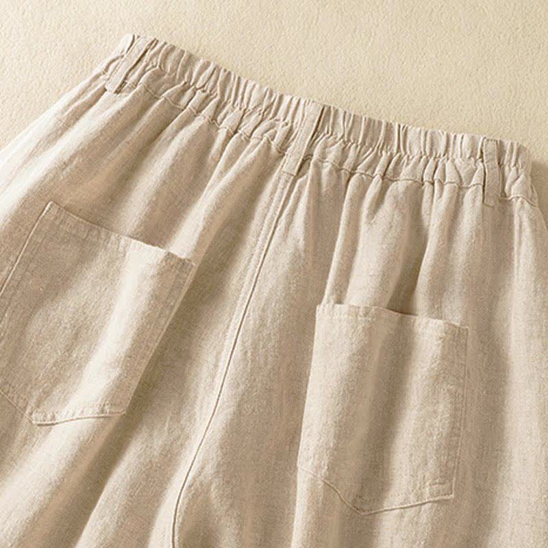 Buddha Stones Pantaloni harem da donna estivi casual, a tinta unita, corti, con elastico in vita e tasche. - image 4