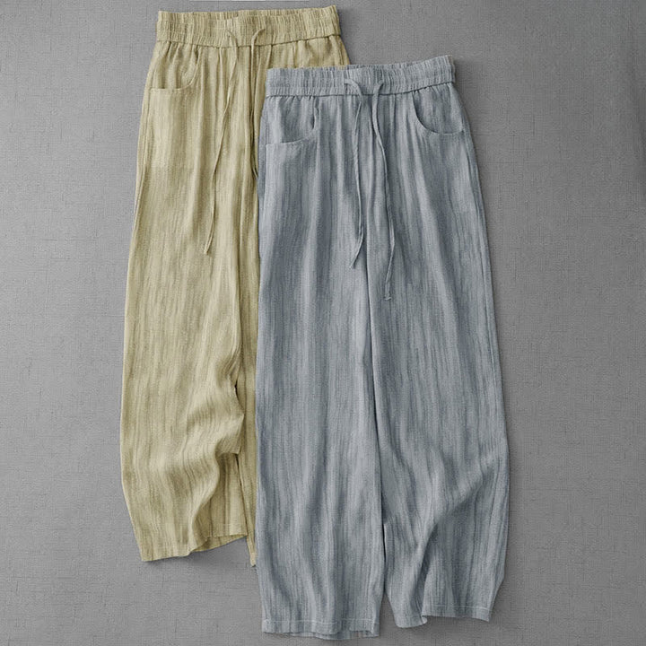 Buddha Stones Pantaloni estivi casual da donna a gamba dritta con coulisse, a righe e vita elasticizzata, con tasche. - image 14