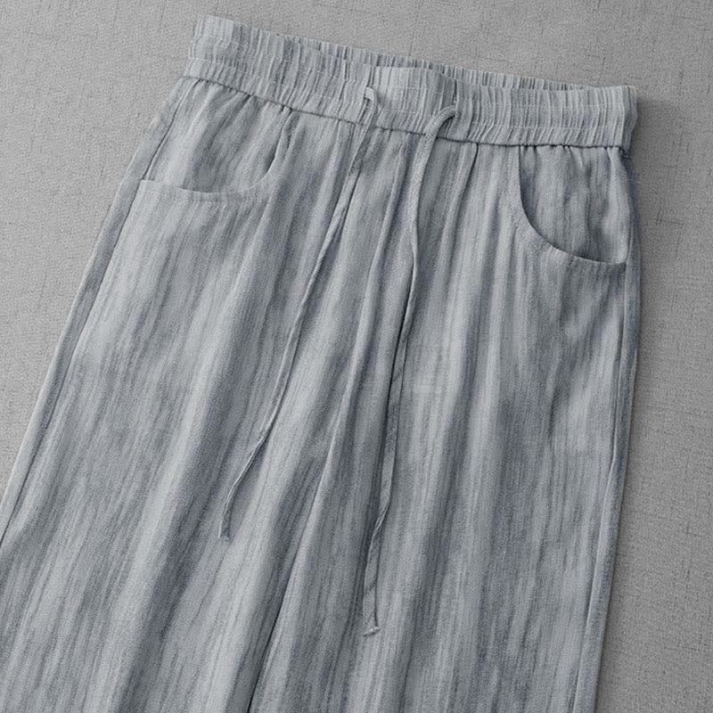 Buddha Stones Pantaloni estivi casual da donna a gamba dritta con coulisse, a righe e vita elasticizzata, con tasche. - image 1