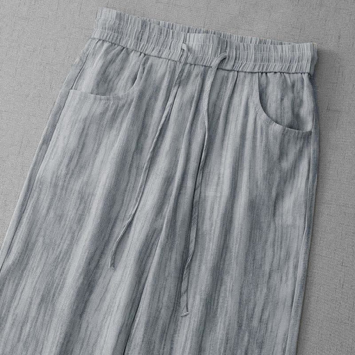 Buddha Stones Pantaloni estivi casual da donna a gamba dritta con coulisse, a righe e vita elasticizzata, con tasche. - image 1
