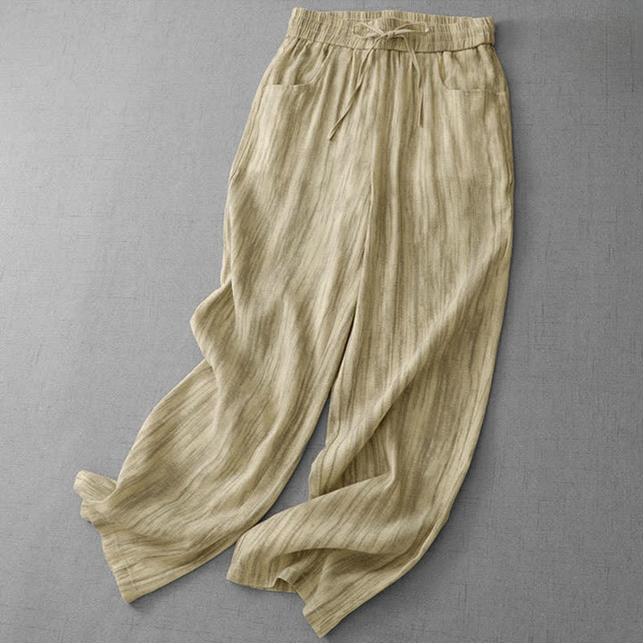 Buddha Stones Pantaloni estivi casual da donna a gamba dritta con coulisse, a righe e vita elasticizzata, con tasche. - image 7