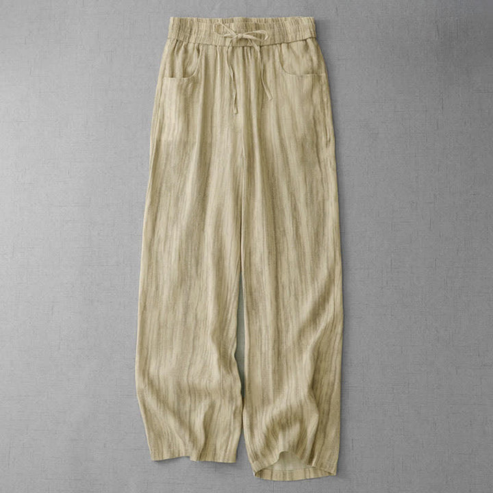 Buddha Stones Pantaloni estivi casual da donna a gamba dritta con coulisse, a righe e vita elasticizzata, con tasche. - Grano - US12, UK/AU16, EU44 (3XL) - image 5