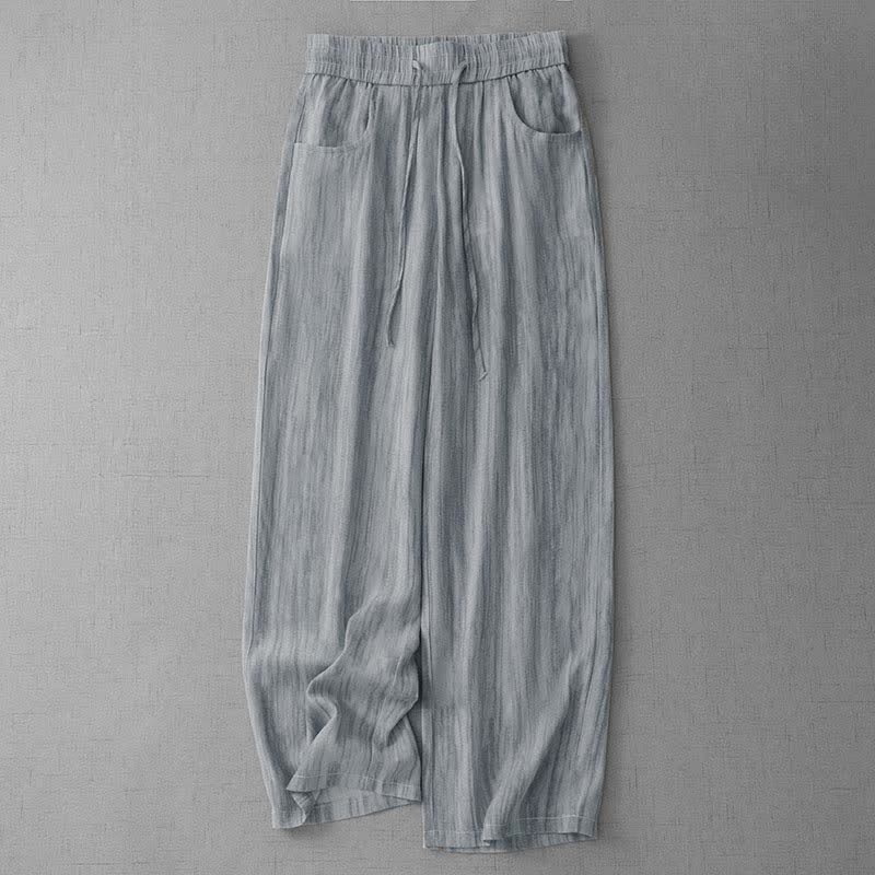 Buddha Stones Pantaloni estivi casual da donna a gamba dritta con coulisse, a righe e vita elasticizzata, con tasche. - Grigio chiaro - US12, UK/AU16, EU44 (3XL) - image 0