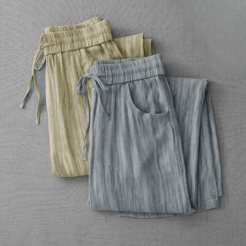 Buddha Stones Pantaloni estivi casual da donna a gamba dritta con coulisse, a righe e vita elasticizzata, con tasche. - image 15