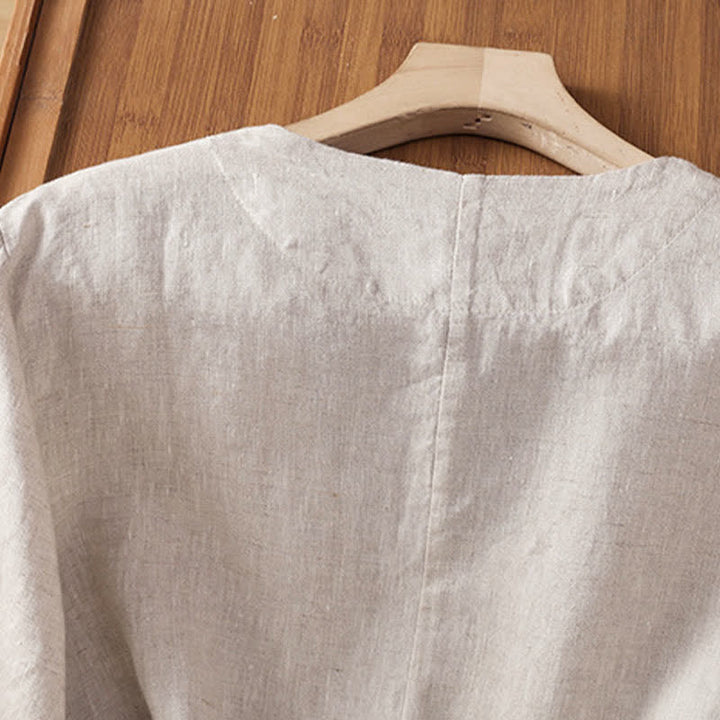 Buddha Stones Camicia da donna estiva casual a maniche corte con scollo a V e tasche, tinta unita. - image 20