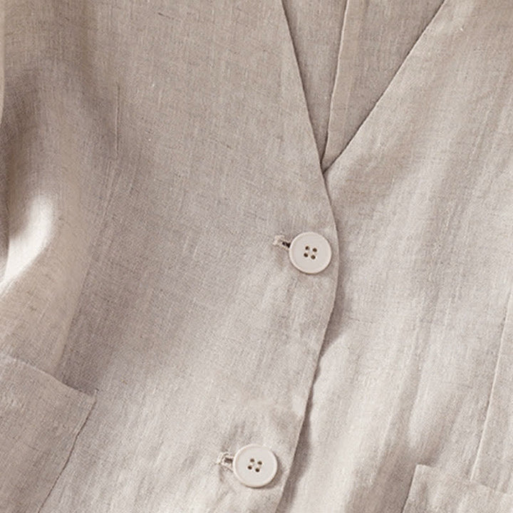 Buddha Stones Camicia da donna estiva casual a maniche corte con scollo a V e tasche, tinta unita. - image 22