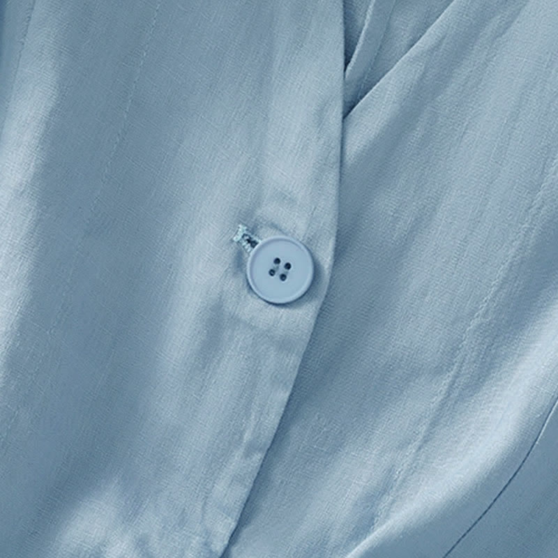 Buddha Stones Camicia da donna estiva casual a maniche corte con scollo a V e tasche, tinta unita. - image 14