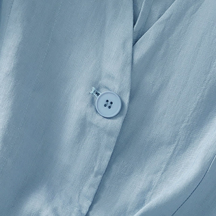Buddha Stones Camicia da donna estiva casual a maniche corte con scollo a V e tasche, tinta unita. - image 14