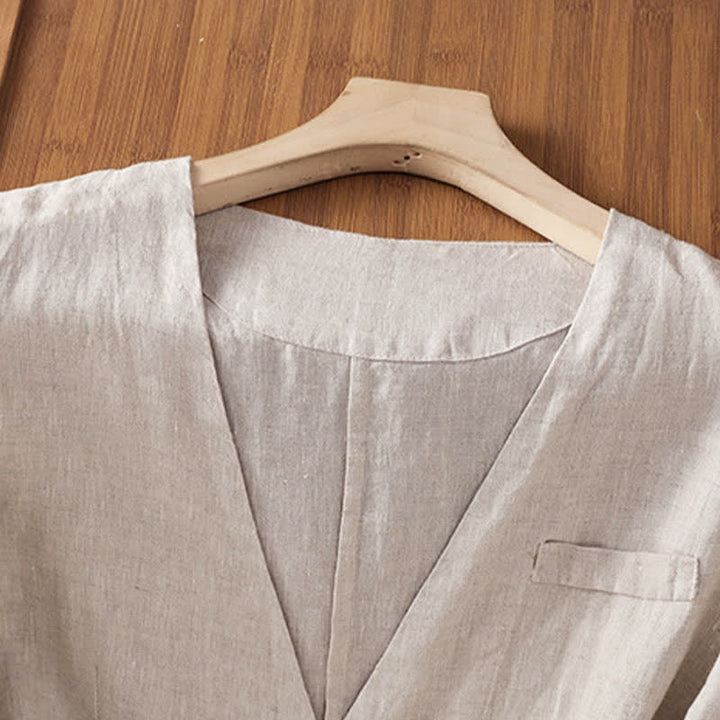 Buddha Stones Camicia da donna estiva casual a maniche corte con scollo a V e tasche, tinta unita. - image 19