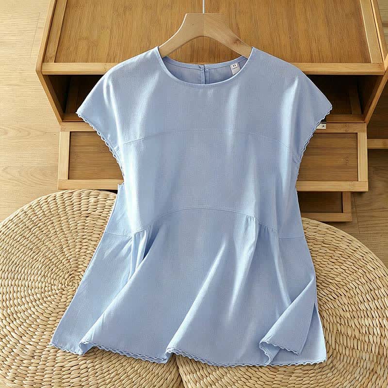 Buddha Stones Maglietta/canotta estiva casual da donna a maniche corte con scollo rotondo. - Azzurro polvere - US14, UK/AU18, EU46 (2XL) - image 8