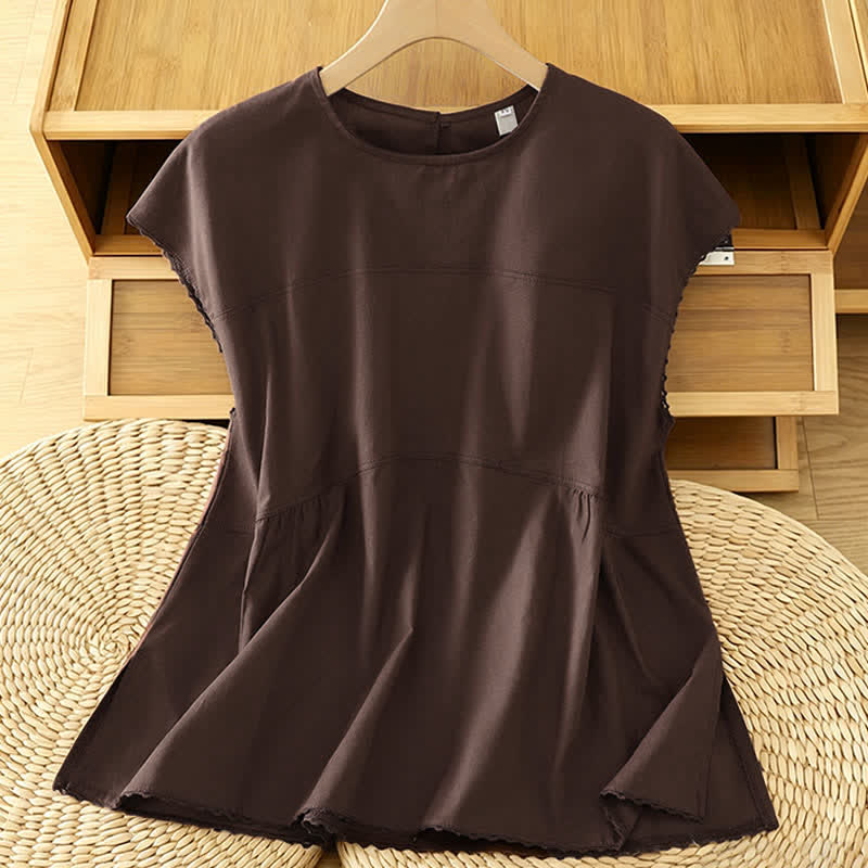 Buddha Stones Maglietta/canotta estiva casual da donna a maniche corte con scollo rotondo. - Marrone sella - US14, UK/AU18, EU46 (2XL) - image 0