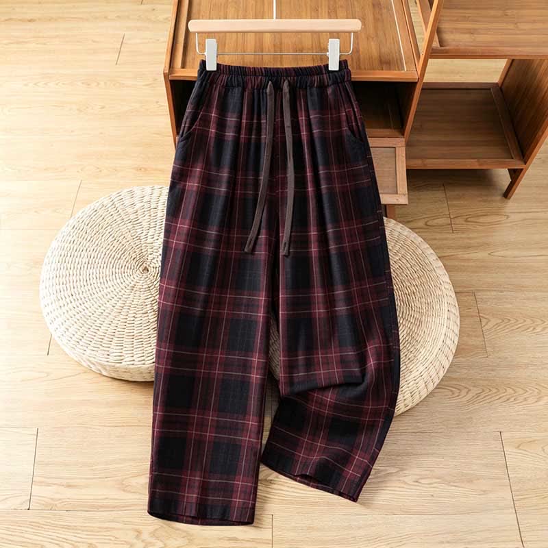 Buddha Stones Pantaloni harem da donna primaverili casual con coulisse, fantasia a quadri, elastico in vita e tasche. - image 12