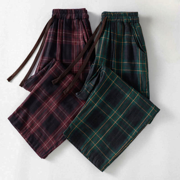 Buddha Stones Pantaloni harem da donna primaverili casual con coulisse, fantasia a quadri, elastico in vita e tasche. - image 23