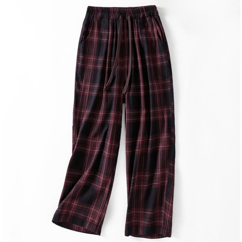 Buddha Stones Pantaloni harem da donna primaverili casual con coulisse, fantasia a quadri, elastico in vita e tasche. - Rosso scuro - US12, UK/AU16, EU44 (2XL) - image 10