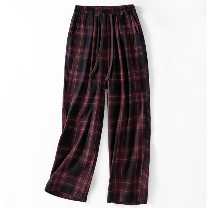 Buddha Stones Pantaloni harem da donna primaverili casual con coulisse, fantasia a quadri, elastico in vita e tasche. - Rosso scuro - US12, UK/AU16, EU44 (2XL) - image 10