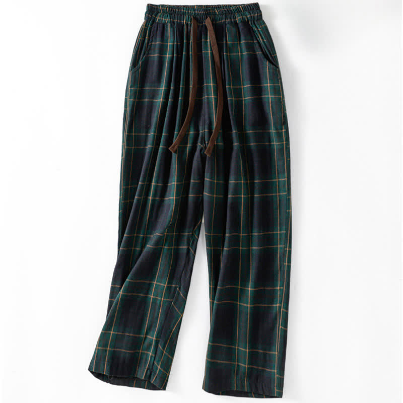 Buddha Stones Pantaloni harem da donna primaverili casual con coulisse, fantasia a quadri, elastico in vita e tasche. - Verde acqua - US12, UK/AU16, EU44 (2XL) - image 0