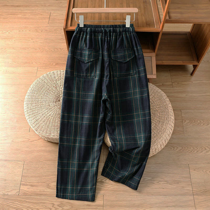 Buddha Stones Pantaloni harem da donna primaverili casual con coulisse, fantasia a quadri, elastico in vita e tasche. - image 2