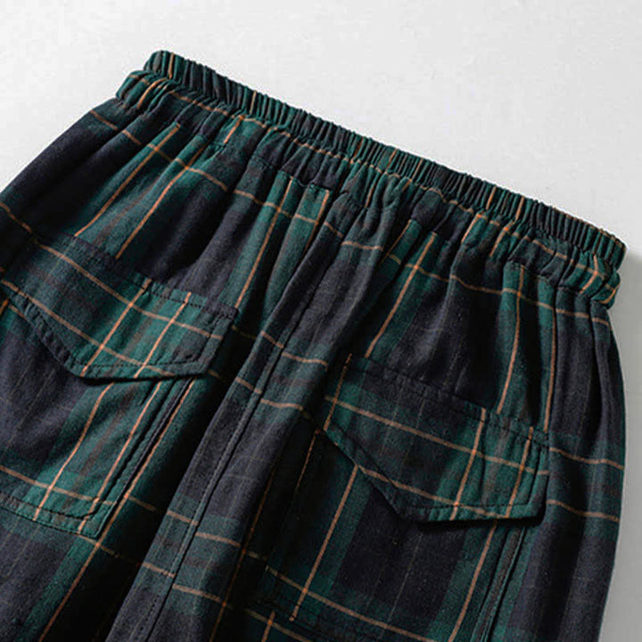 Buddha Stones Pantaloni harem da donna primaverili casual con coulisse, fantasia a quadri, elastico in vita e tasche. - image 7