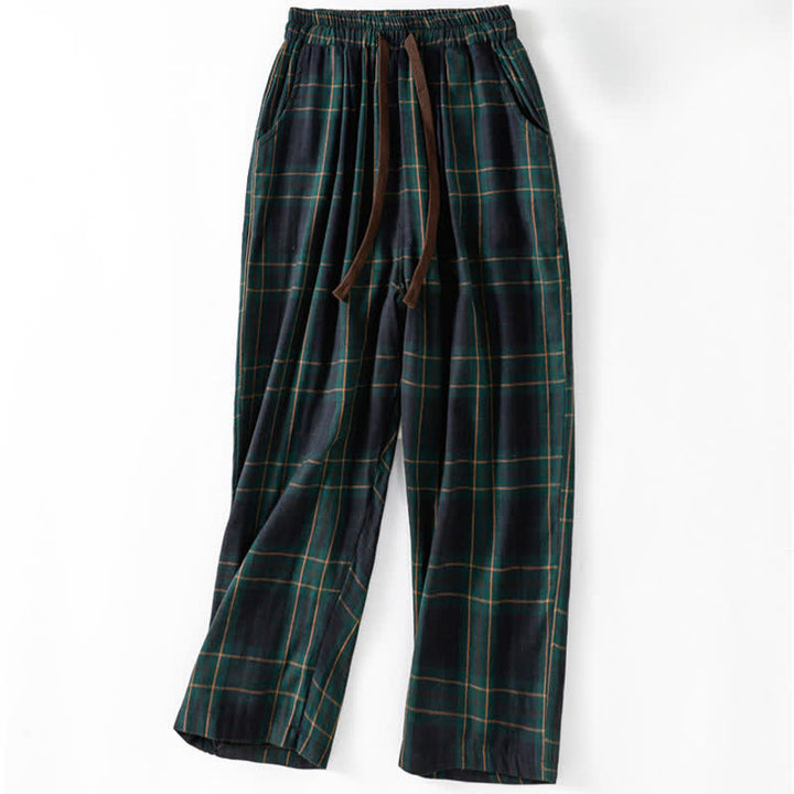 Buddha Stones Pantaloni harem da donna primaverili casual con coulisse, fantasia a quadri, elastico in vita e tasche. - Verde acqua - US12, UK/AU16, EU44 (2XL) - image 0