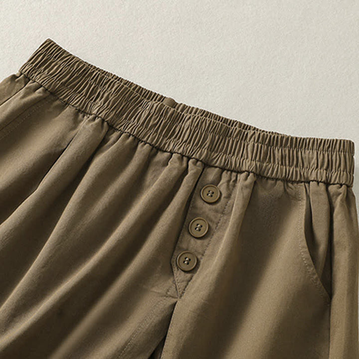 Buddha Stones Pantaloncini da donna estivi casual con bottoni decorativi, tinta unita e tasche. - image 2