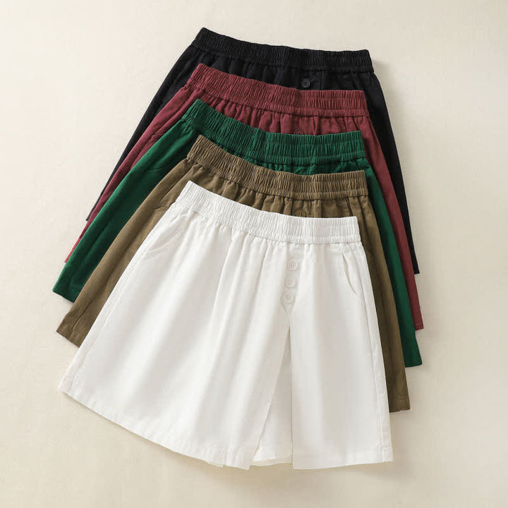 Buddha Stones Pantaloncini da donna estivi casual con bottoni decorativi, tinta unita e tasche. - image 23