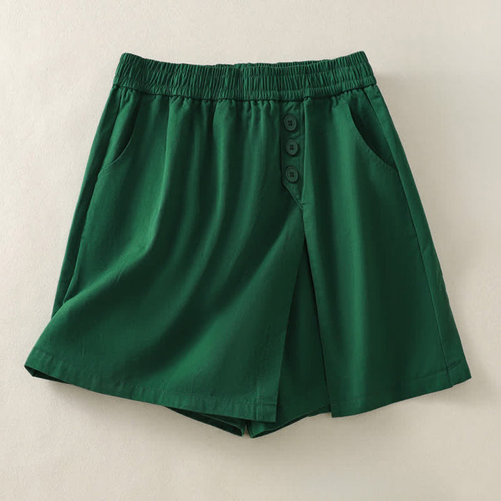 Buddha Stones Pantaloncini da donna estivi casual con bottoni decorativi, tinta unita e tasche. - Verde mare - US8-10, UK/AU12-14, EU40-42 (2XL) - image 6