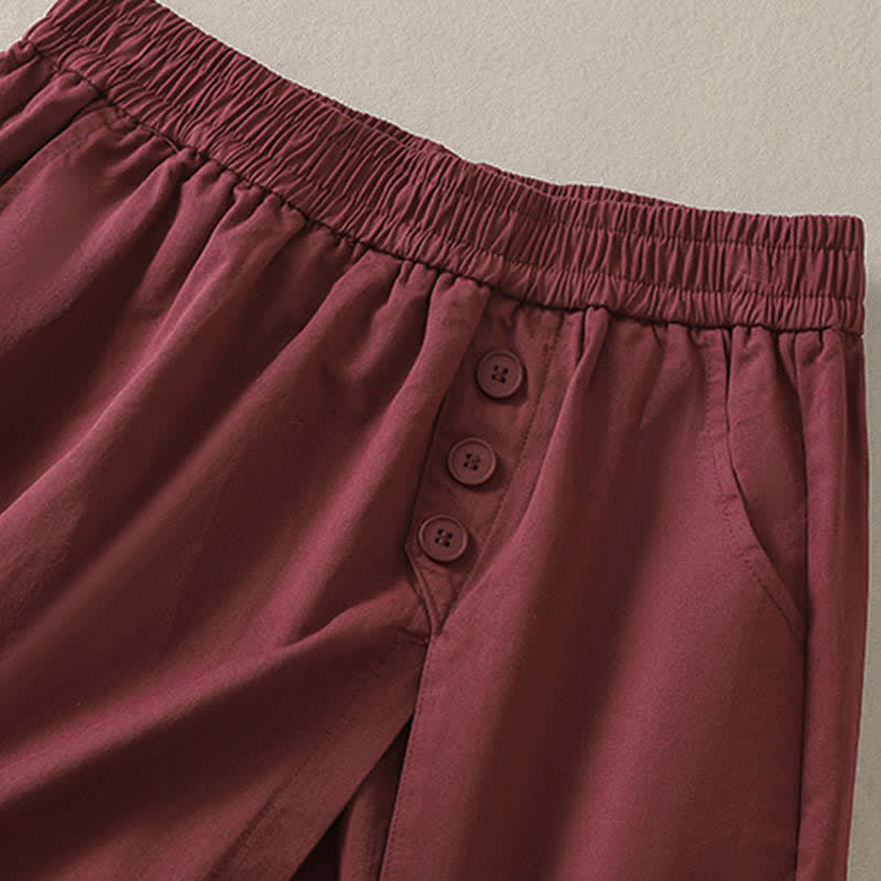 Buddha Stones Pantaloncini da donna estivi casual con bottoni decorativi, tinta unita e tasche. - image 13